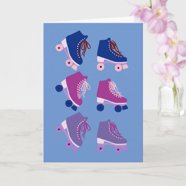 Retro Rollerskates Purple Pink Card (Orchid)