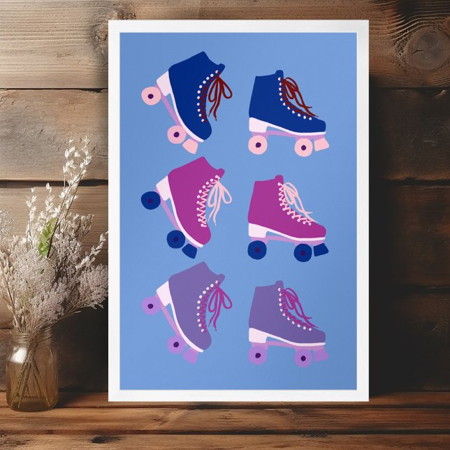 Retro Rollerskates Purple Pink Poster (Retro Rollerskates Purple Pink Poster Wall Art Cute Kids Nursery Playroom )