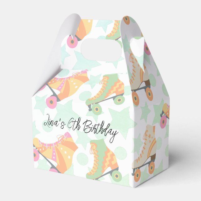 Retro Rollerskating Birthday Skates Stars Pattern Favor Box (Front Side)
