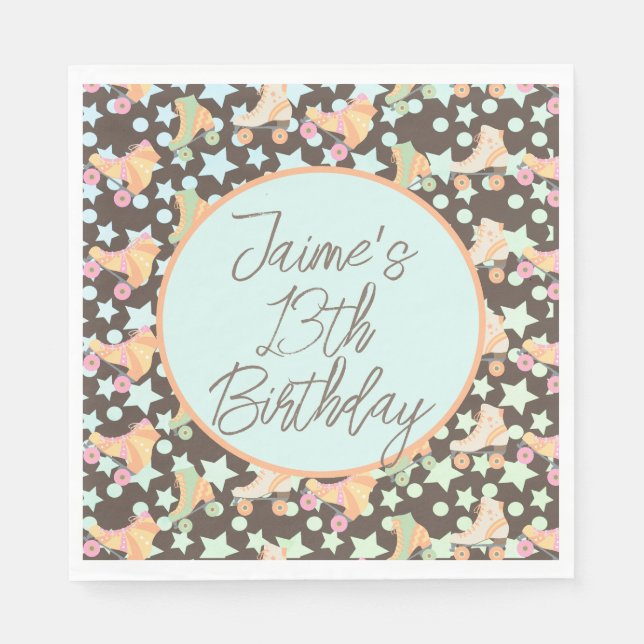 Retro Rollerskating Birthday Skates Stars Pattern Napkin (Front)