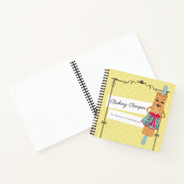Retro rolling pin woman cookbook recipe notebook (Inside)