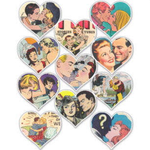 retro romance comics hearts lovers couples art 