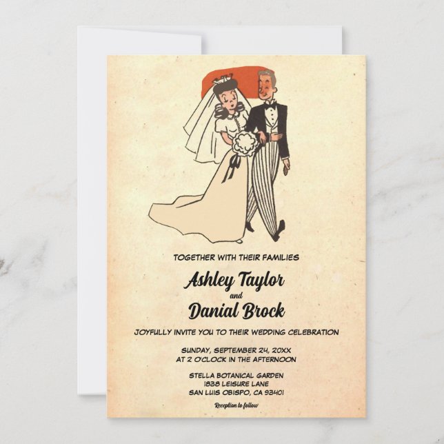 Retro Romantic Couple 50s Comic Book Wedding Invitation (Front)