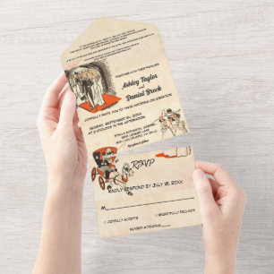 Retro Romantic Couple Comic Themed Wedding  All In One Invitation