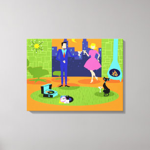 Retro Romantic Evening Couple Canvas Print