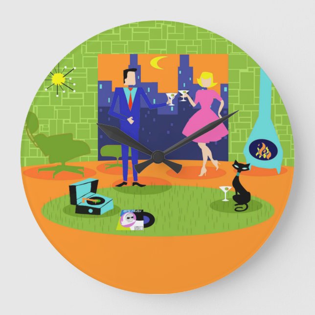 Retro Romantic Evening Couple Round Wall Clock (Front)