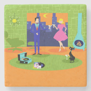 Retro Romantic Evening Couple Stone Coaster
