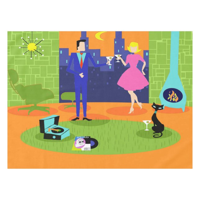 Retro Romantic Evening Couple Tablecloth (Front (Horizontal))