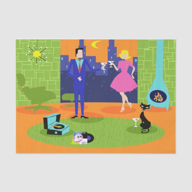 Retro Romantic Evening Couple Tissue Paper (Front)