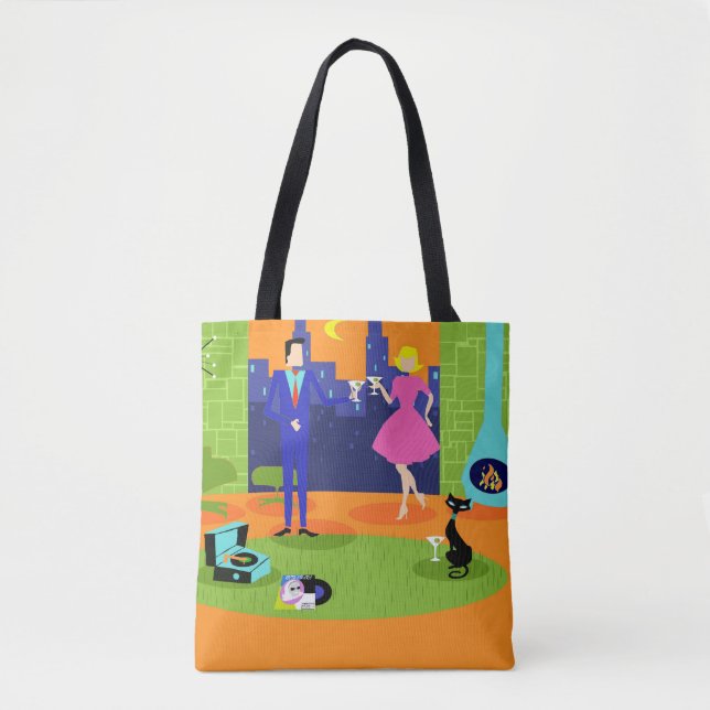 Retro Romantic Evening Couple Tote Bag (Front)