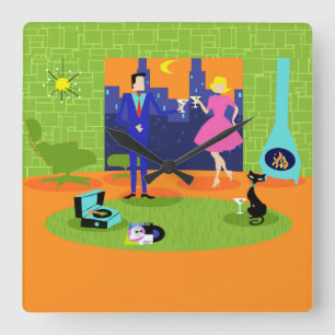 Retro Romantic Evening Couple Wall Clock