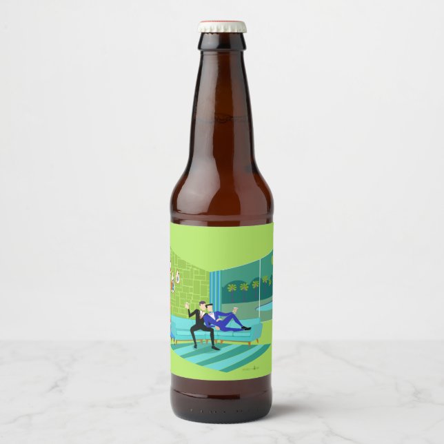 Retro Romantic Gay Couple Bière Étiquette bouteill (Devant)