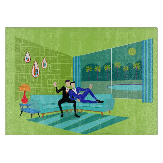 Retro Romantic Gay Couple Cutting Board (Front)