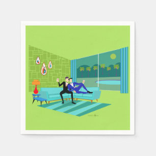 Retro Romantic Gay Couple Paper Napkins