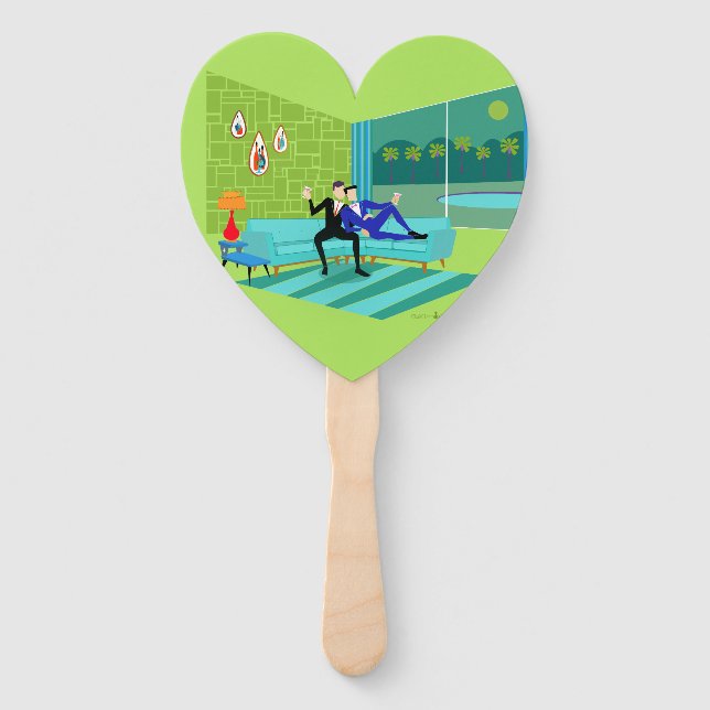 Retro Romantic Gay Couple Set of Fans (Front)