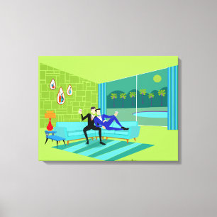 Retro Romantic Gay Couple Stretched Canvas Print