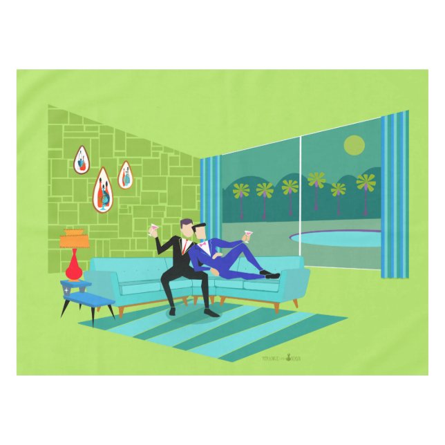 Retro Romantic Gay Couple Tablecloth (Front (Horizontal))