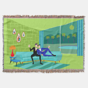Retro Romantic Gay Couple Throw Blanket