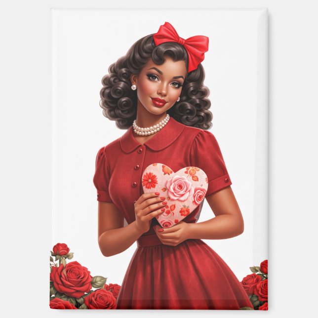 Retro Romantic Lady Art, Classic 1950s Style Magnet (Front)