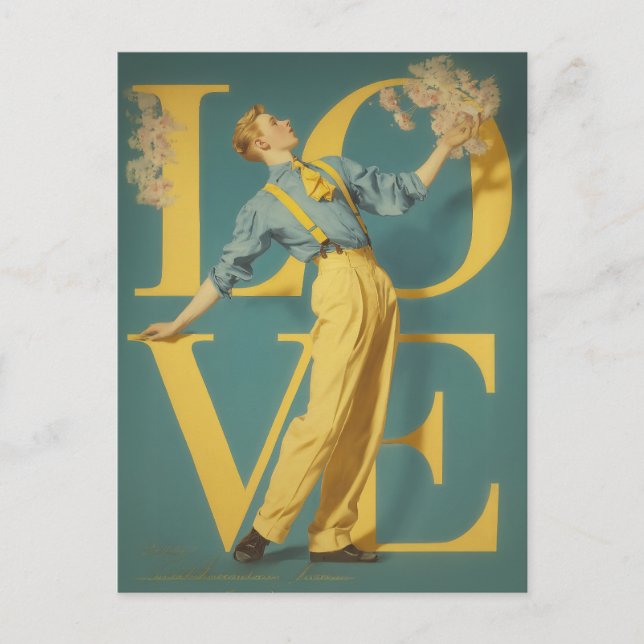 Retro Romantic LOVE  Postcard (Front)