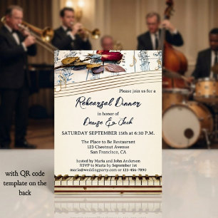 Retro Romantic Music Themed Rehearsal Dinner Invitation