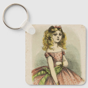 Retro Romantic Valentine's Day Card, 19th century Keychain
