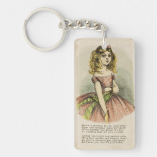Retro Romantic Valentine's Day Card, 19th century Keychain