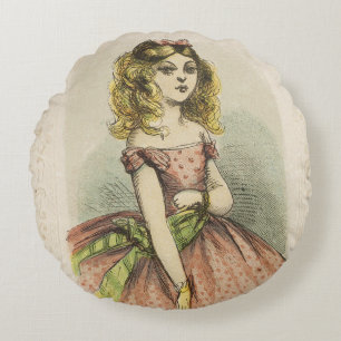Retro Romantic Valentine's Day Card, 19th century Round Pillow