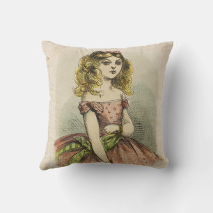 Retro Romantic Valentine's Day Card, 19th century Throw Pillow