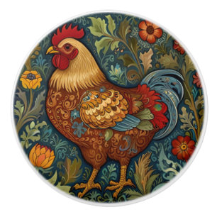 Retro rooster boho chic country chicken ceramic knob