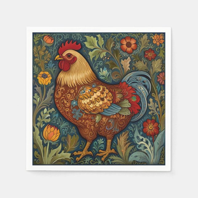 Retro rooster boho chic country chicken  napkin (Front)