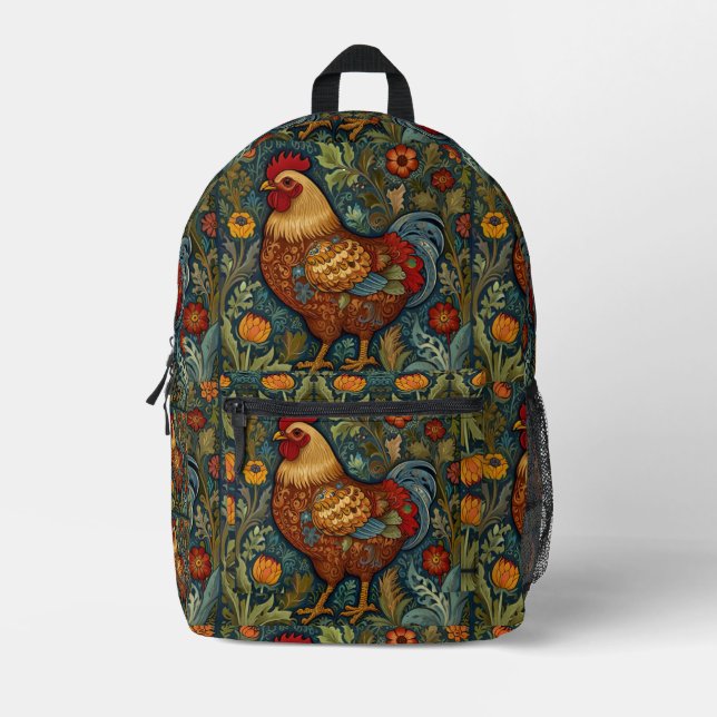 Retro rooster boho chic country chicken  printed backpack (Front)