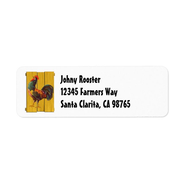 Retro Rooster on Faux Wood Return Address Label (Front)