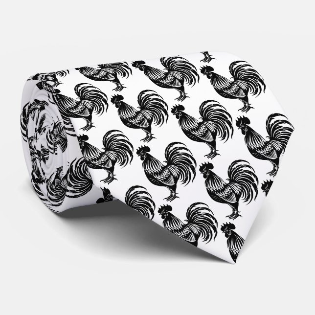 Retro Rooster Silhouette Farm   Tie (Rolled)