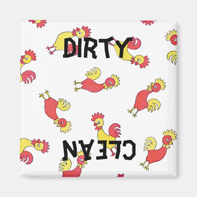 Retro Roosters Pattern Dishwasher Magnet (Front)