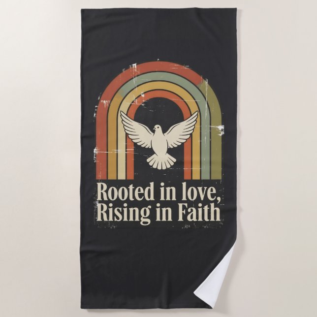 Retro rooted and rising faith design beach towel (Front)