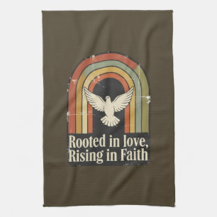Retro rooted and rising faith design kitchen towel