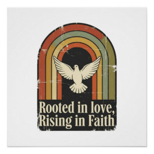 Retro rooted and rising faith design poster