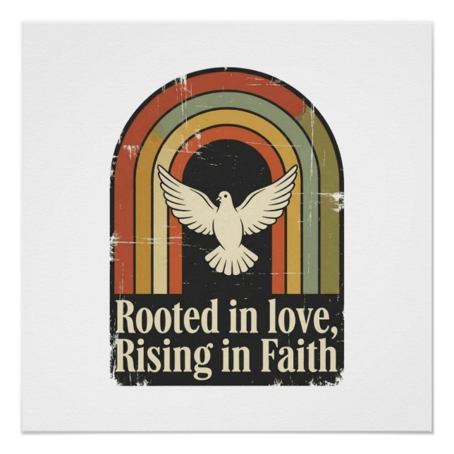 Retro rooted and rising faith design poster (Front)
