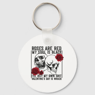 Retro Rose Are Red My Soul Is Black Skeleton Anti  Keychain