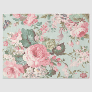 Retro Roses Blush Pink on Mint Decoupage Tissue Paper