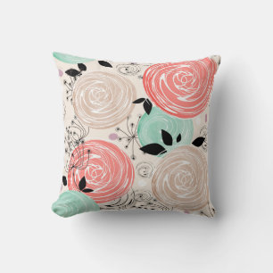 Retro, roses throw pillow