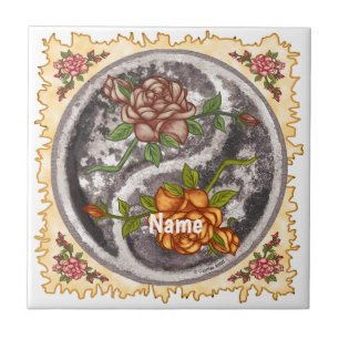 Retro Roses Yin Yang Tile
