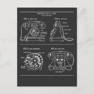 Retro Rotary Phone Blueprint Postcard