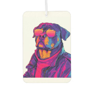 Retro Rottweiler � 80s Neon Vibe Dog Air Freshener