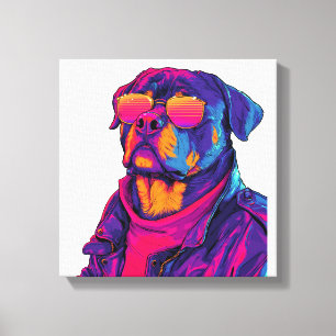 Retro Rottweiler � 80s Neon Vibe Dog Canvas Print