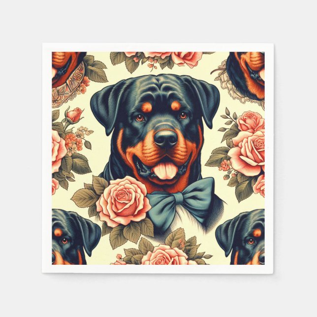 Retro Rottweiler Illustration Napkin (Front)