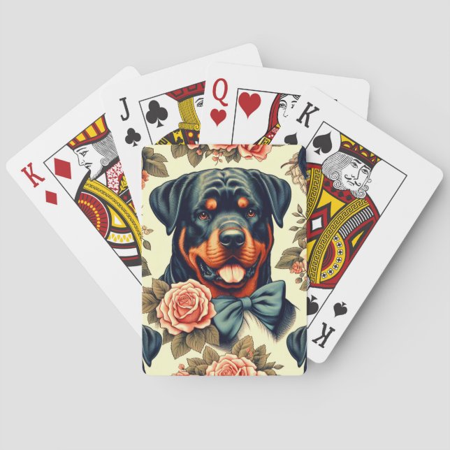 Retro Rottweiler Illustration Playing Cards (Back)