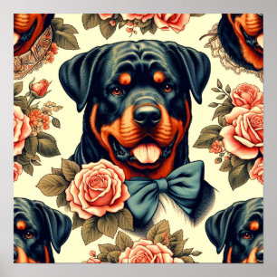 Retro Rottweiler Illustration Poster