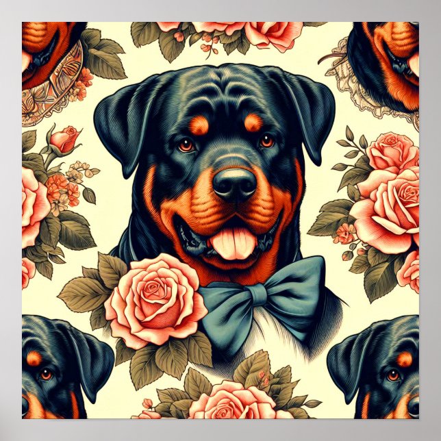 Retro Rottweiler Illustration Poster (Front)